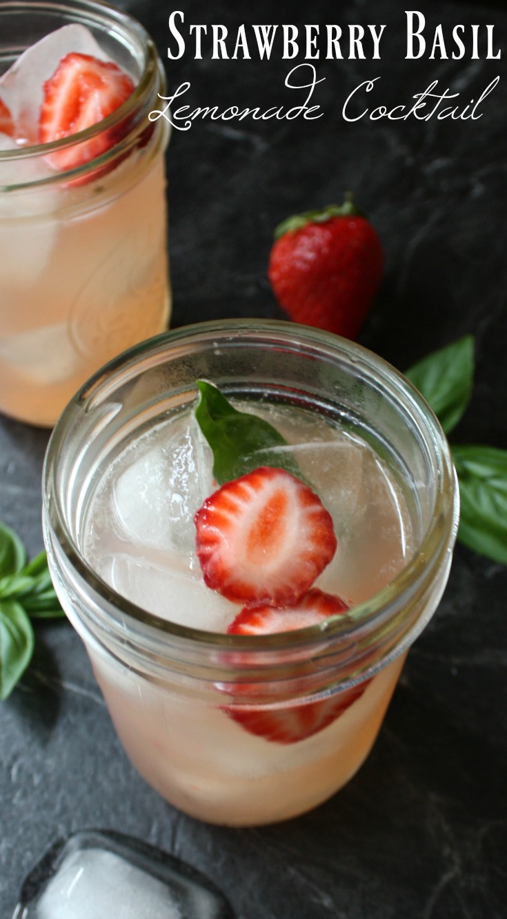 Strawberry Basil Lemonade Cocktail with Vodka. A flavorful Summer cocktail recipe using fresh strawberries and basil. Omit vodka for a refreshing mocktail.