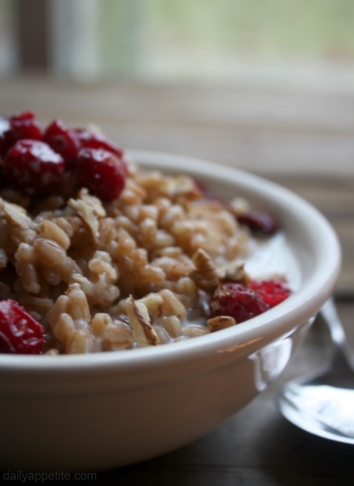 Roasted Cranberry Maple and Brown Sugar Farro with Chopped Pecans Breakfast Bowl