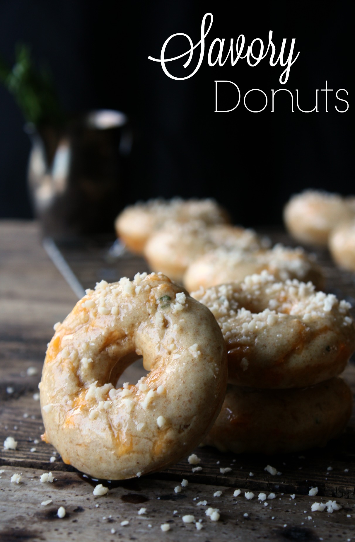 Savory Donuts. These savory donuts are baked with cheddar and herbs and sprinkled with Parmesan cheese. These donuts replace toast in my eggs over easy breakfast. 