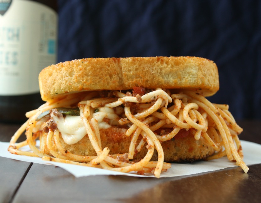 Grilled Mozzarella Spaghetti Sandwich. 