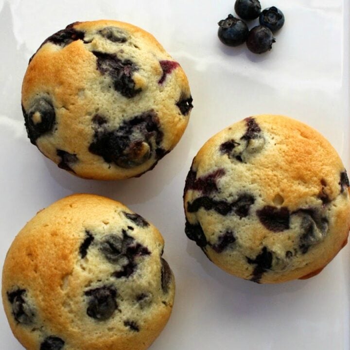 Blueberry Muffins from scratch using freshly picked blueberries.