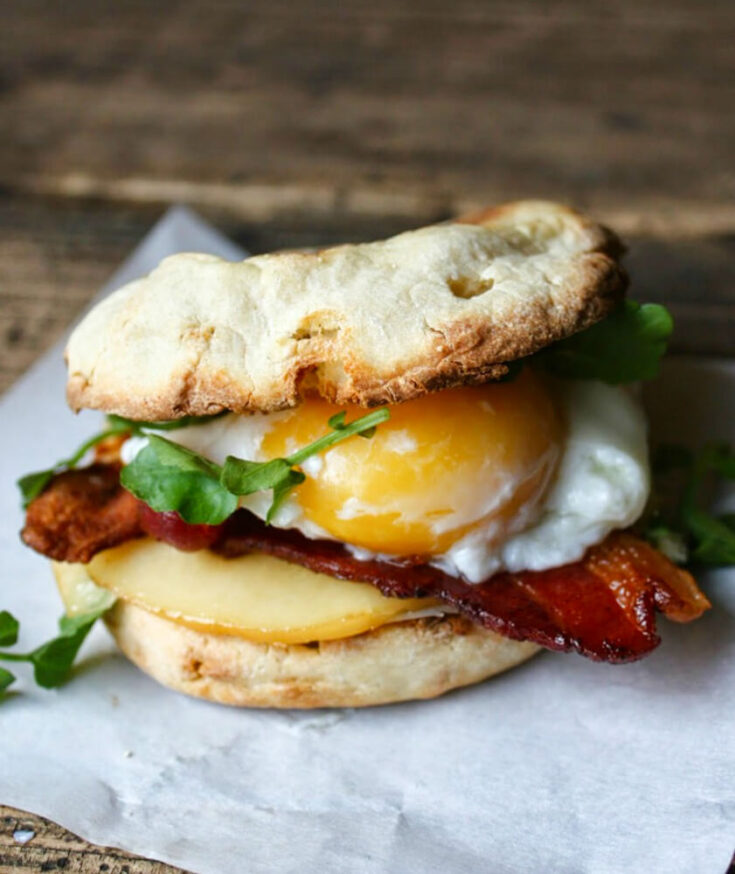 Bacon, Egg, and Smoked Gouda English Muffin Breakfast Sandwich 1