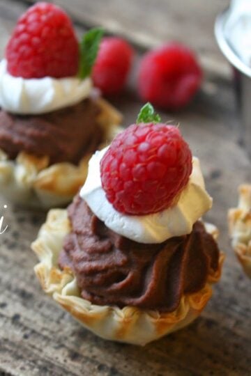 Mini Boozy Chocolate Cream Desserts in Phyllo Cups 25