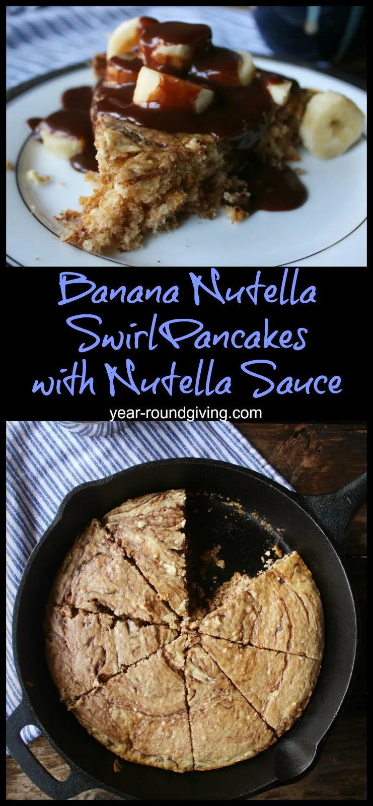 Banana Nutella Swirl Skillet Cake with Nutella Sauce