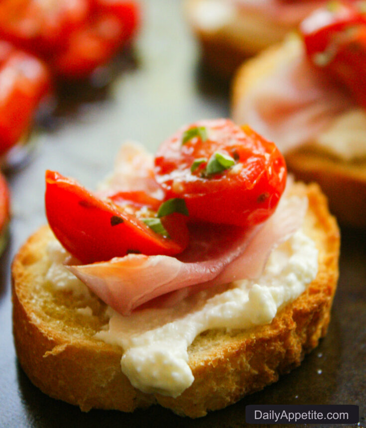 Sauteed Grape Tomato Ricotta Crostini 1