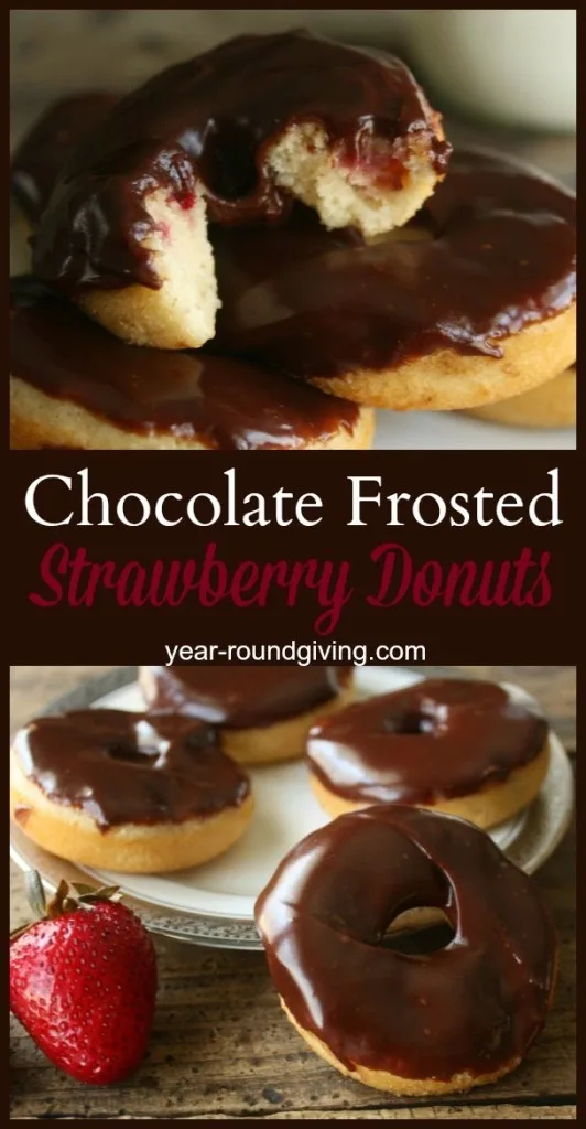 Chocolate Frosted Baked Strawberry Donuts