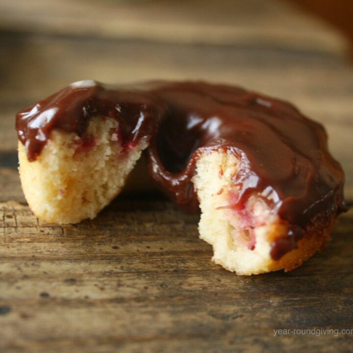 Chocolate Frosted Baked Strawberry Donuts