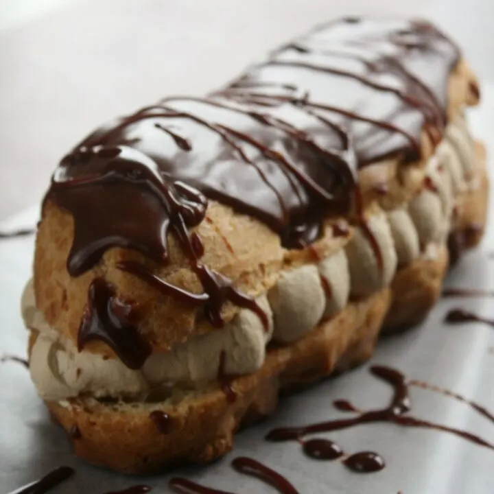 Coffee Cream filled Eclairs with Kahlua Chocolate Glaze