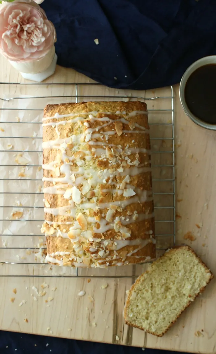 Coconut Almond Tea Loaf Cake. Perfect with your morning cup of coffee or afternoon tea. 