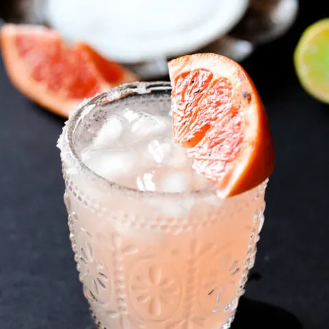 Sugar Rimmed Paloma with Bruleed Grapefruit