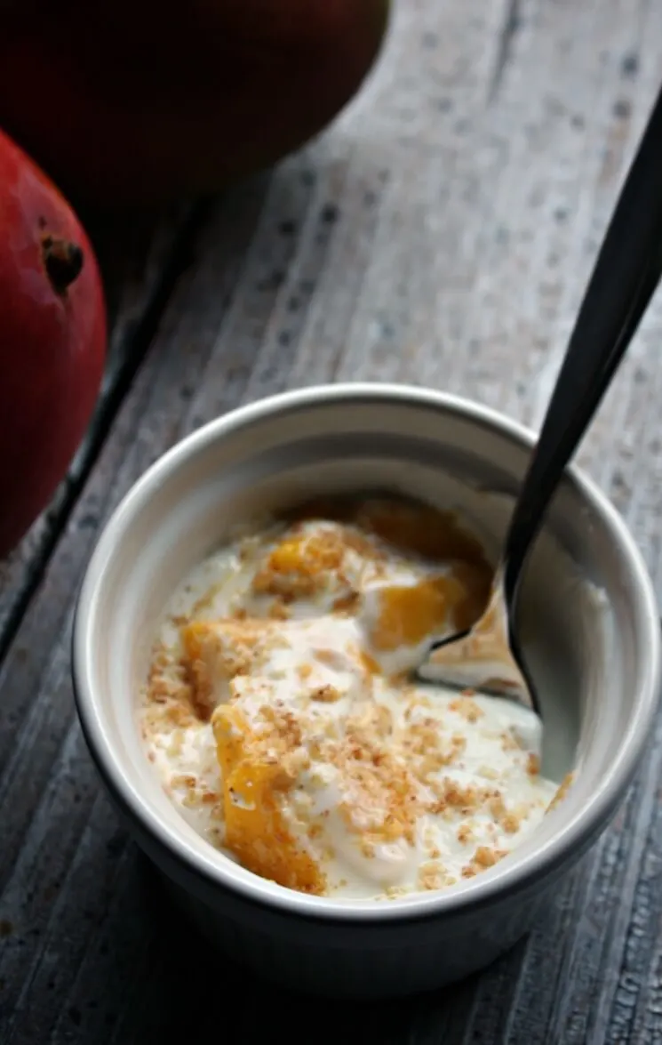 Fresh Mango Vanilla Greek Yogurt with Wheat Germ. Ditch the packaged fruit and yogurt that is full of sugar. Try this Mango Vanilla Greek Yogurt with Wheat Germ recipe for a more healthy filling breakfast.