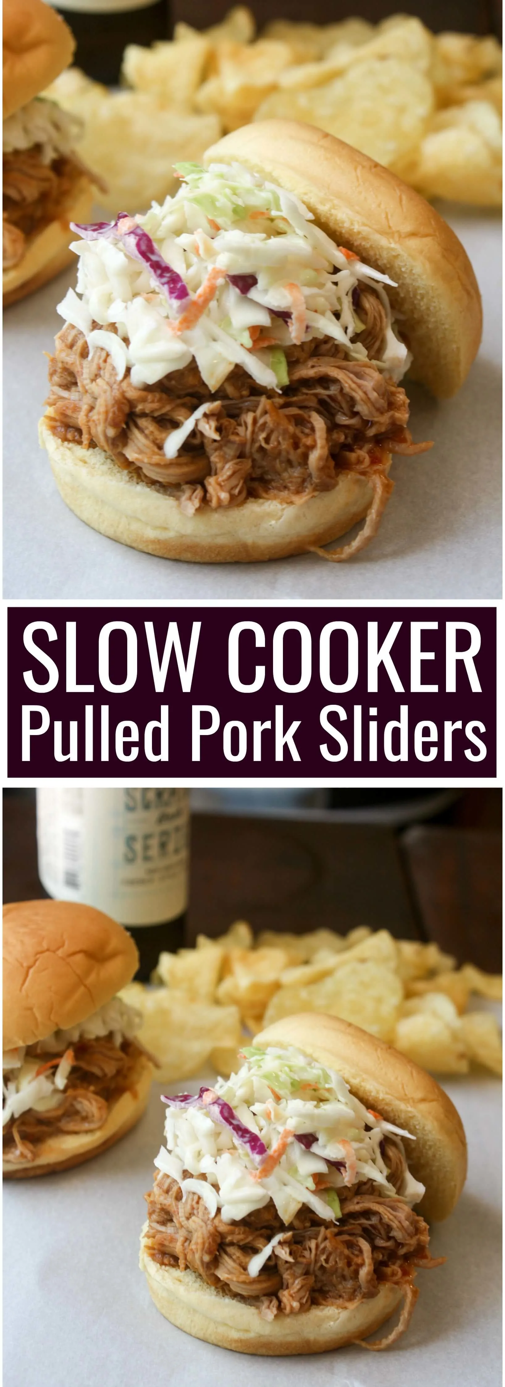 Slow Cooker BBQ Pulled Pork Sandwiches slow cooked for 4 hours in your favorite BBQ sauce and piled high with sweet tangy coleslaw.