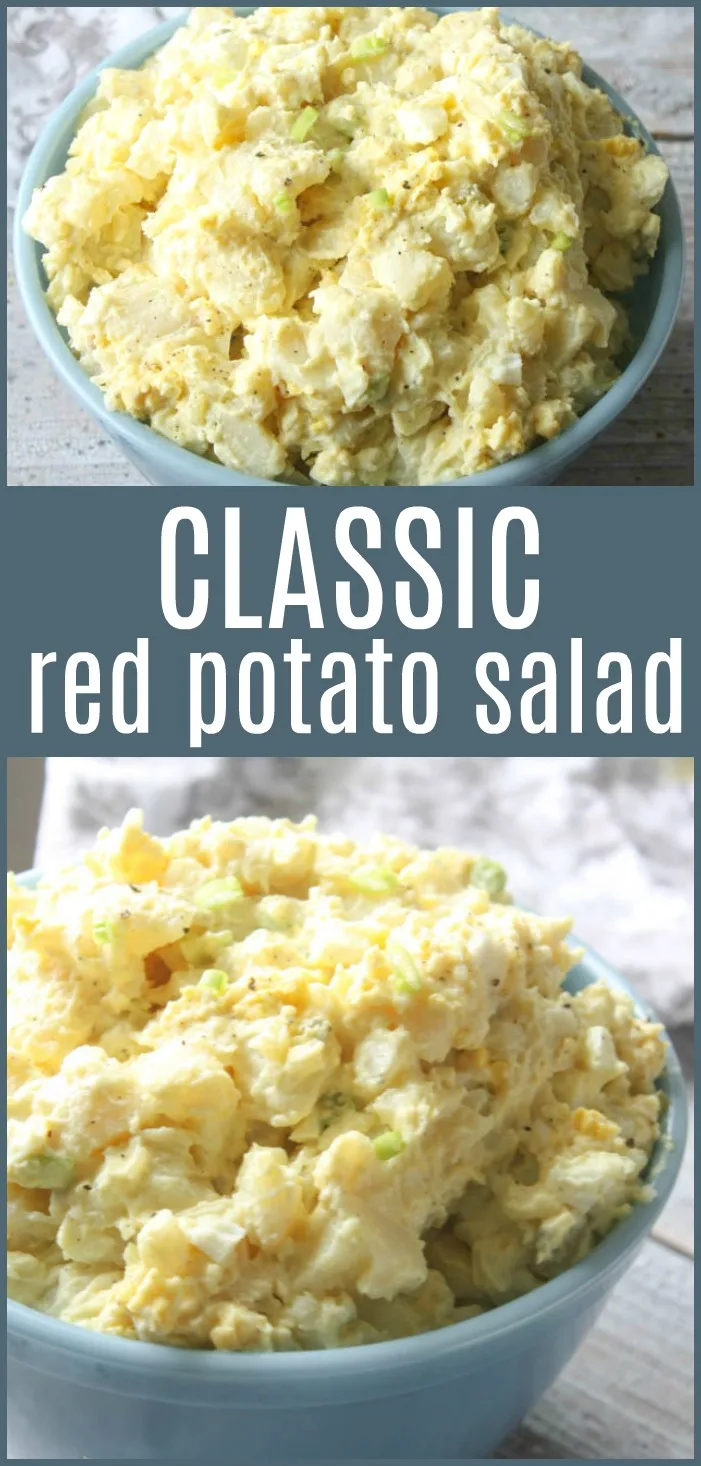 This simple Red Potato Salad recipe has all the flavor you are looking for.  It is creamy and chunked full of potatoes and eggs.