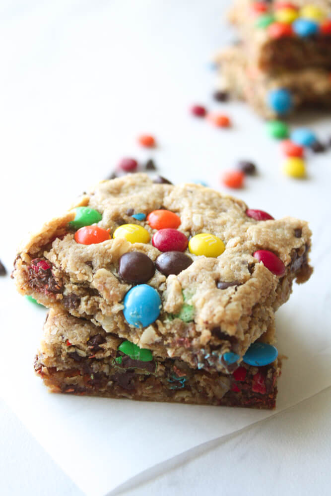 No Flour Monster Cookie Bars Recipe