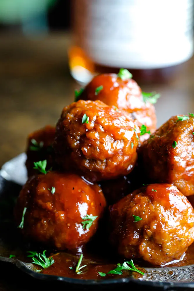 Crockpot Bourbon BBQ Meatballs - The Chunky Chef