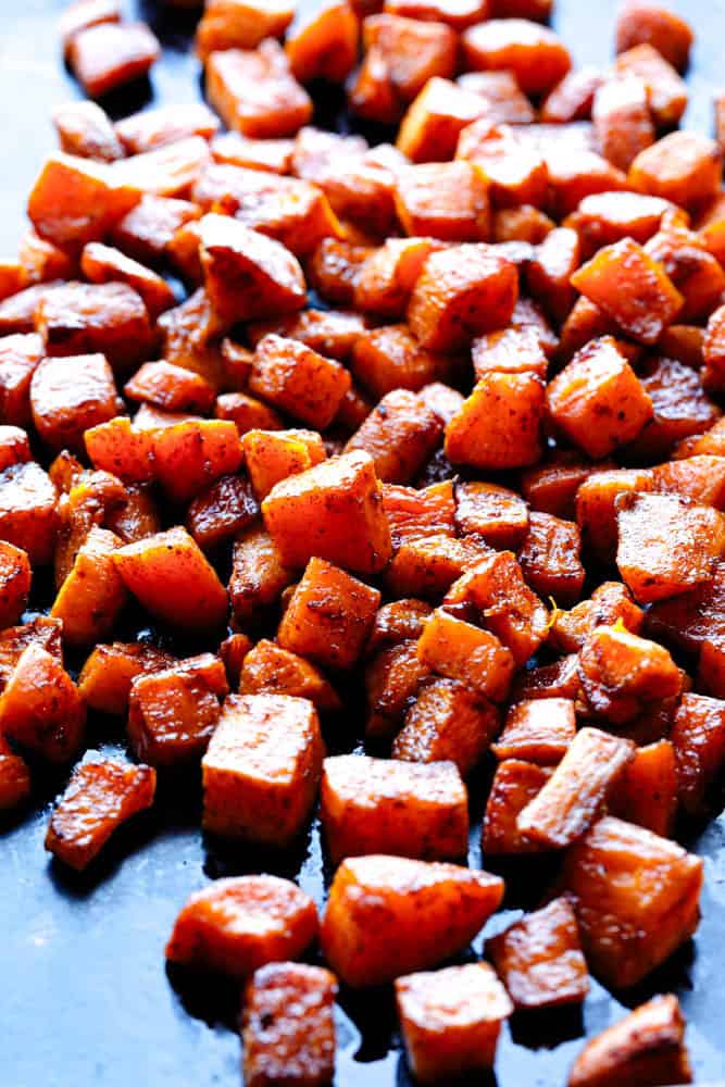Brown Sugar and Cinnamon roasted sweet potatoes.